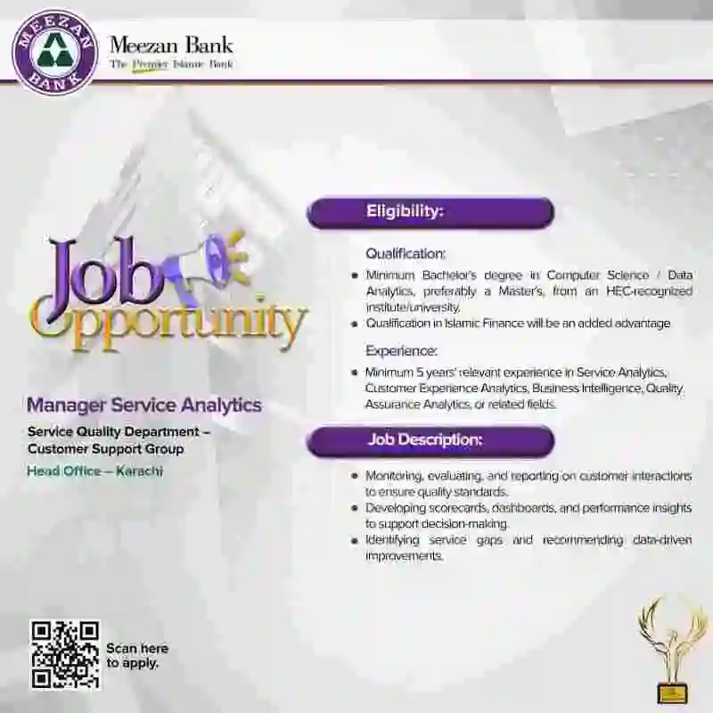Meezan Bank Invites Manager Service Analytics Job 2026 In Karachi
