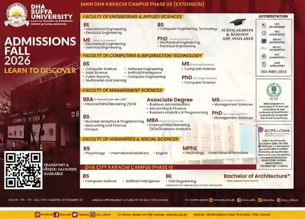 DHA Suffa University Karachi Opens Admission For Undergraduate Programs