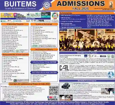 BUITEMS Quetta Announces Admission 2026 For BS Programs