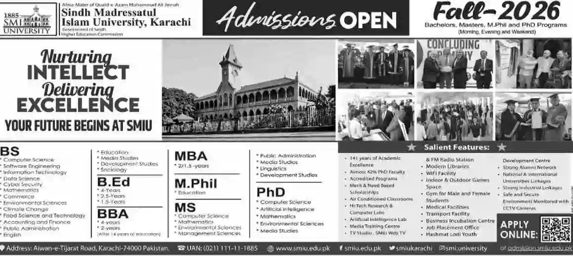 SMIU Karachi Opens Admission 2026 For Undergraduate Programs