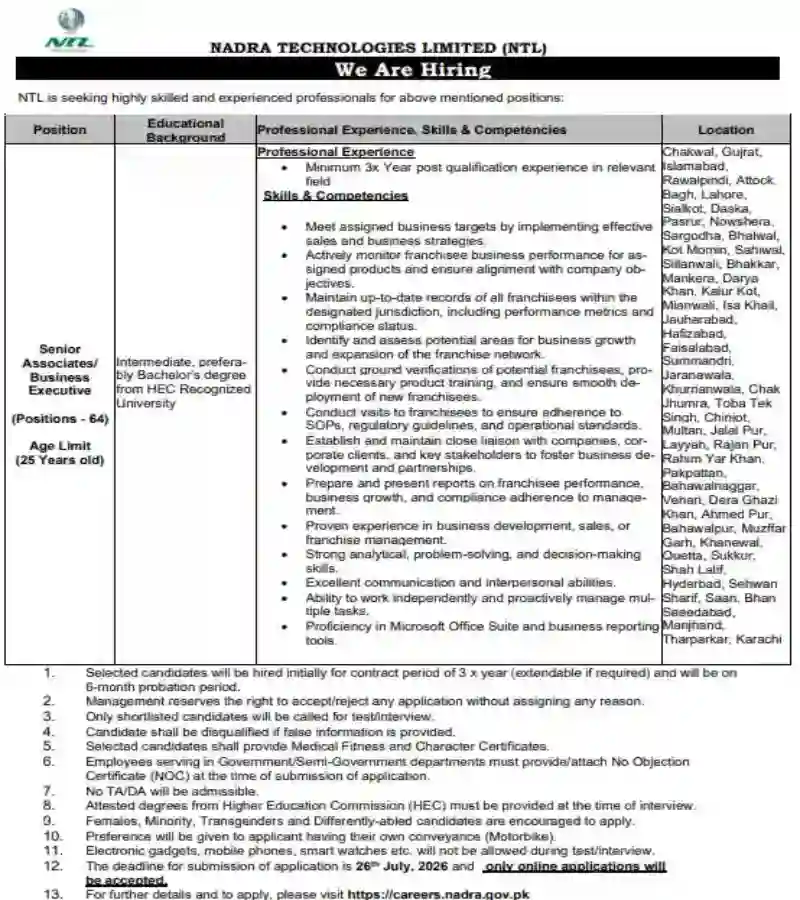 NTL needs 64 Senior Associates/Business Executive Positions at various cities