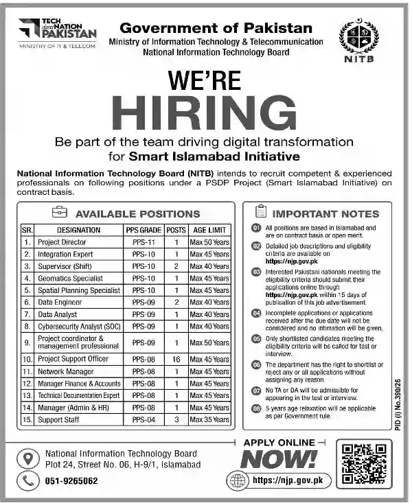 NITB Invites Director, Engineer & Manager Jobs 2026 In Islamabad