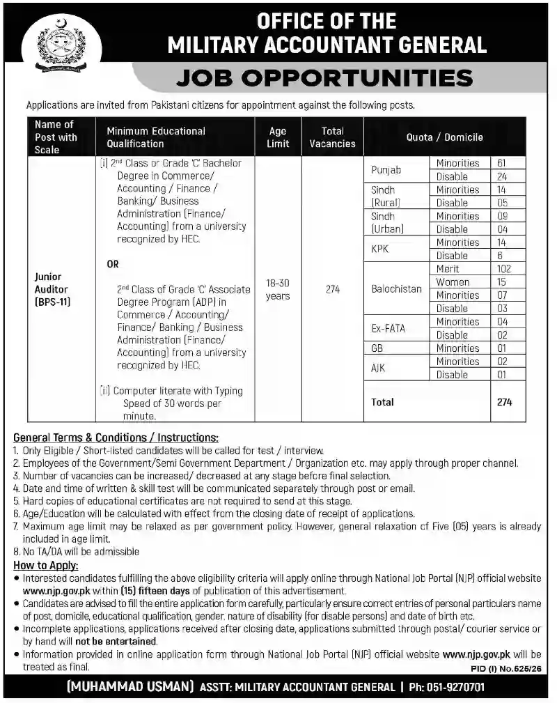 Military Accountant General Seeking Applications for Junior Auditor Posts 2026