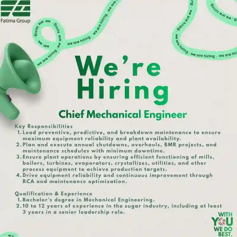 Fatima Sugar Mills Limited Invites Chief Mechanical Engineer Job 2026 In Muzaffargarh