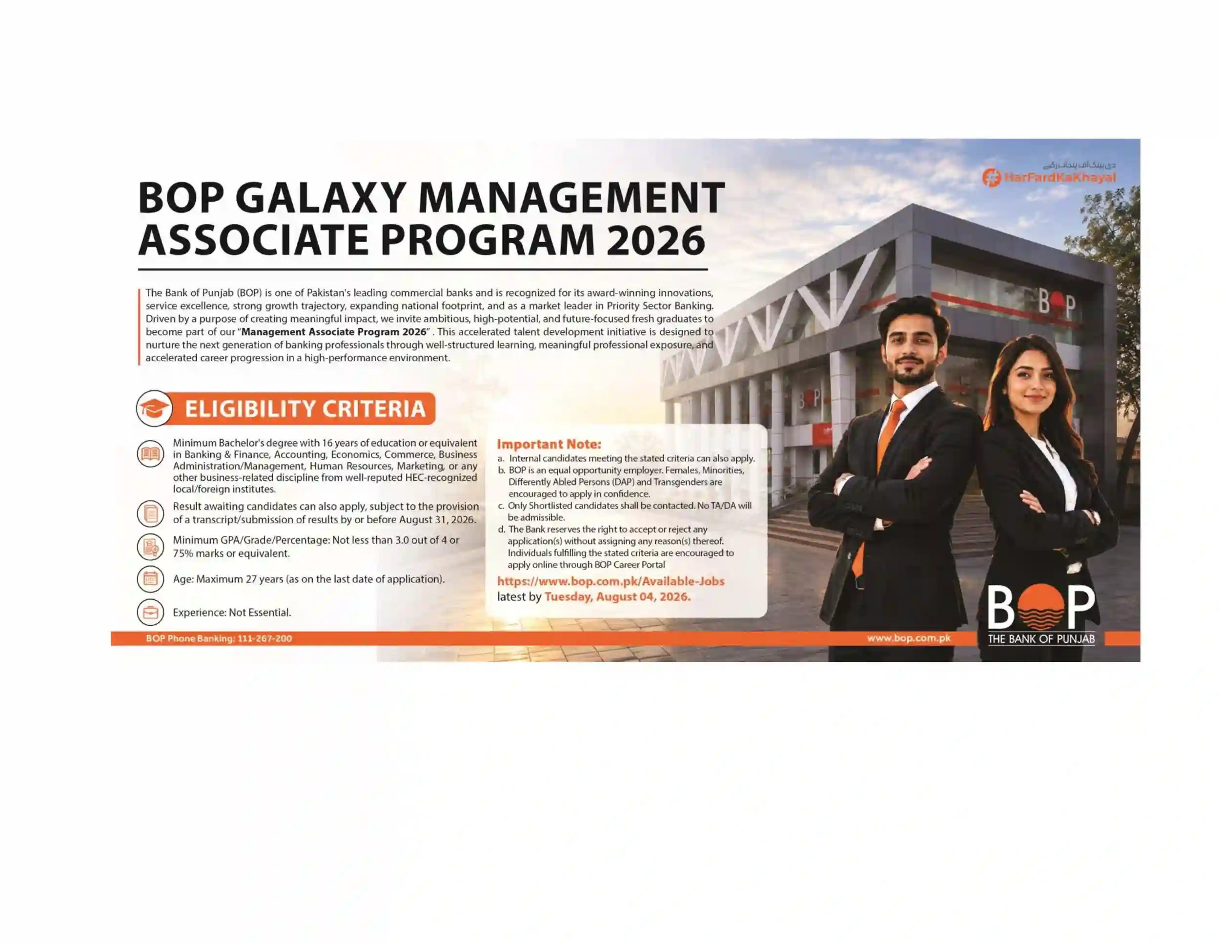 Bank of Punjab Invites Management Associate Program Jobs 2026