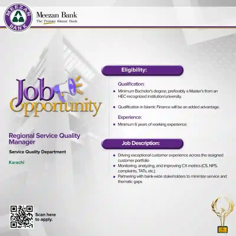 Meezan Bank Is Seeking Regional Service Quality Manager Jobs 2026