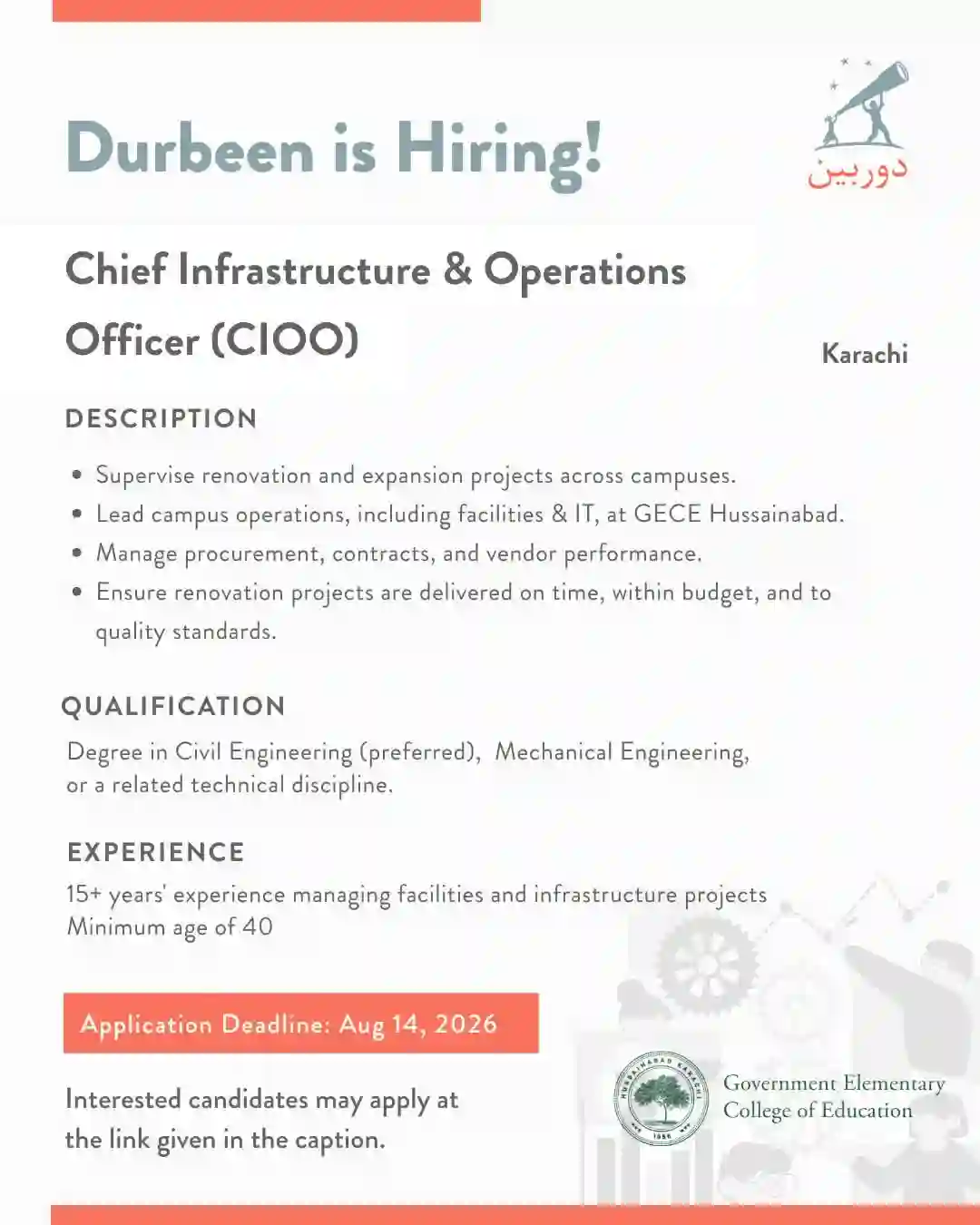 Durbeen Jobs 2026 In Karachi Apply for Chief Infrastructure and Operations Officer