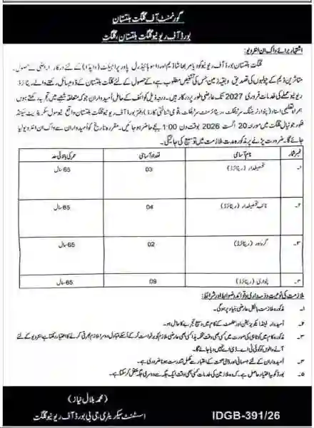 Board of Revenue Gilgit Baltistan Walk-in-Interviews For Patwari, Tehsildar, & Gardawar