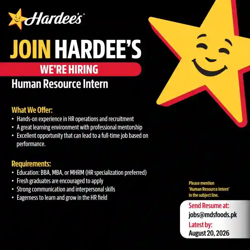 Hardee’s Pakistan HR Intern Jobs 2026 in Karachi – Apply Online