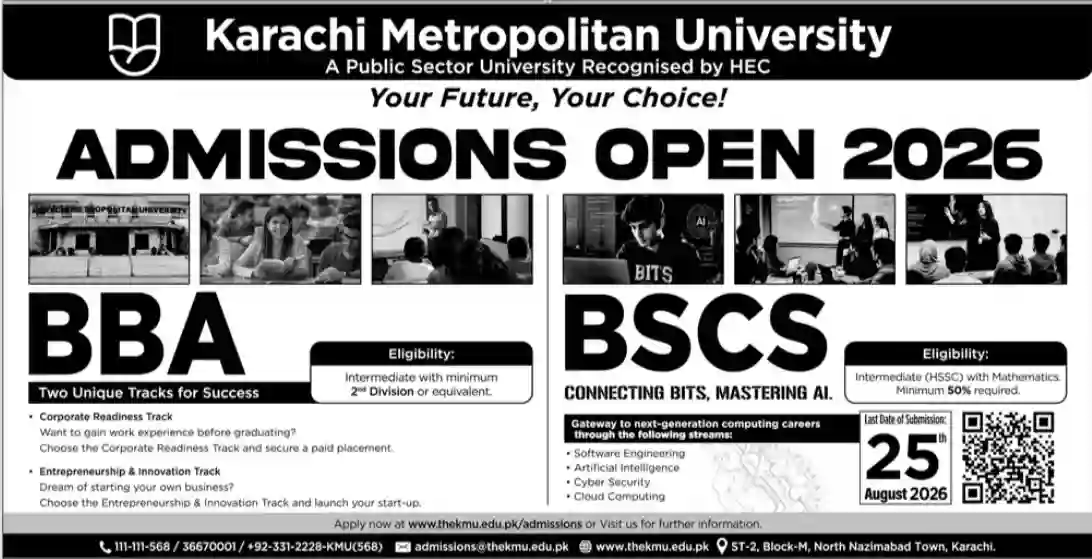 Karachi Metropolitan University KMU Admissions 2026 For BBA & Computing Programs