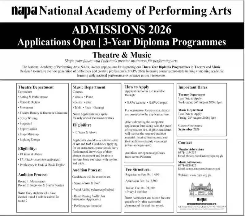 NAPA Admissions 2026 Apply Three-Year Theatre & Music Diploma Programs