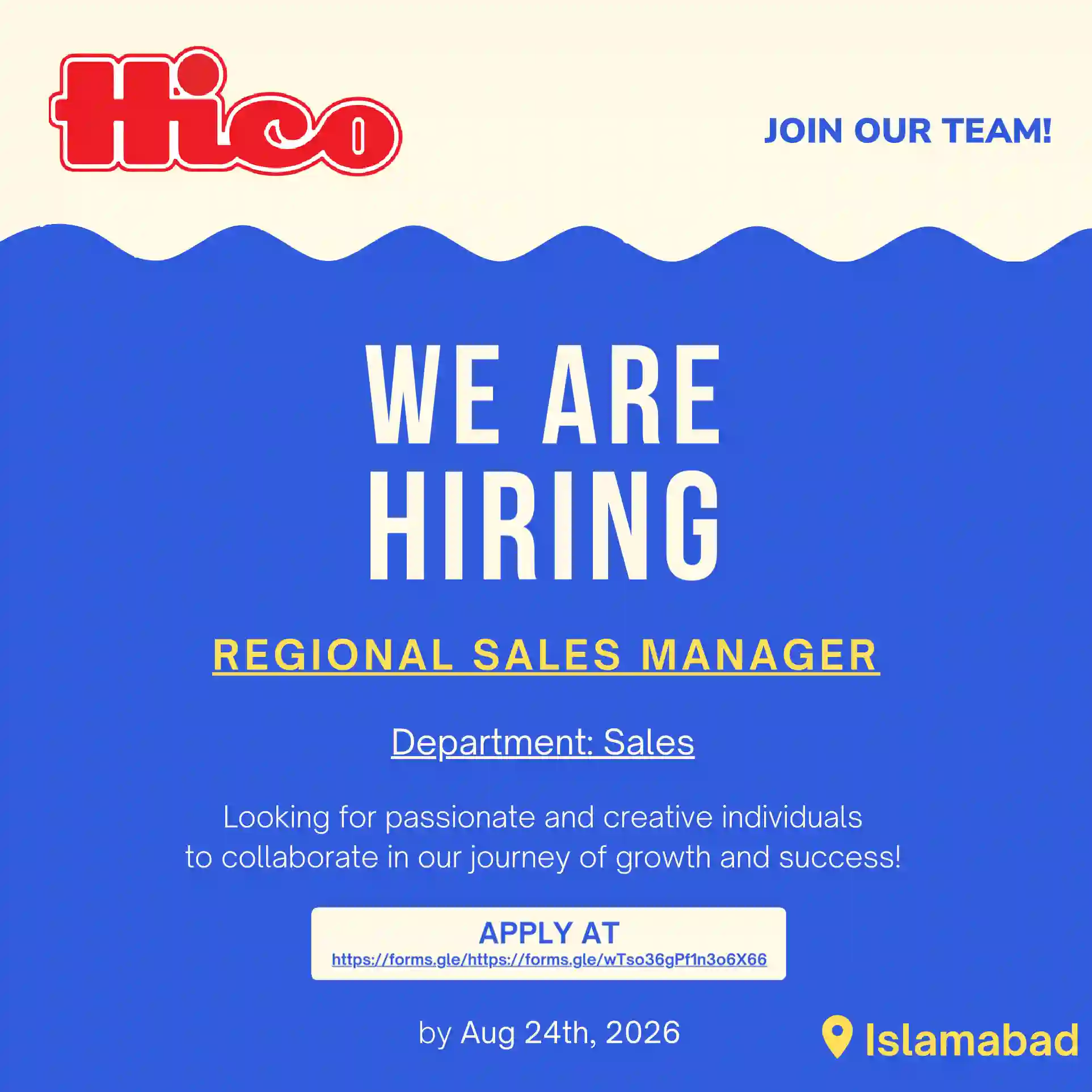 Hico Ice Cream Jobs 2026 – Apply Online Regional Sales Manager In Islamabad