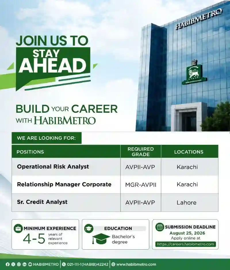 HABIBMETRO Jobs 2026 - Operational Risk Analyst & Credit Analyst In Karachi Latest