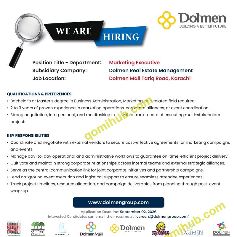Dolmen Group Advertised Marketing Executive Jobs 2026 in Karachi Apply Online