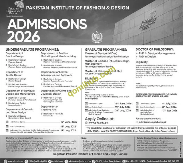PIFD PhD Admissions 2026 In Lahore – Design & Design Management Programs