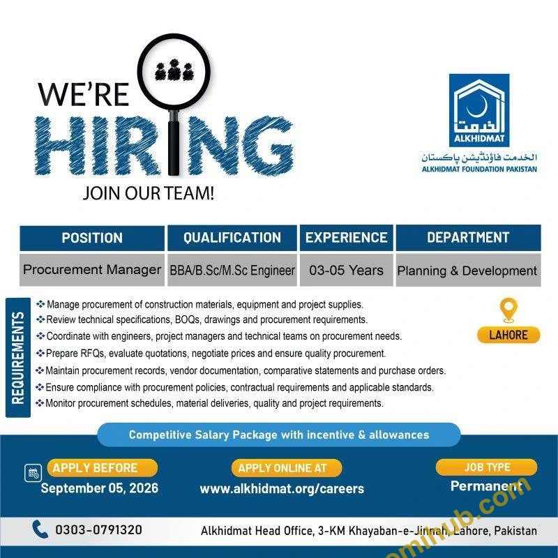Alkhidmat Foundation Announced Procurement Manager Jobs 2026 In Lahore