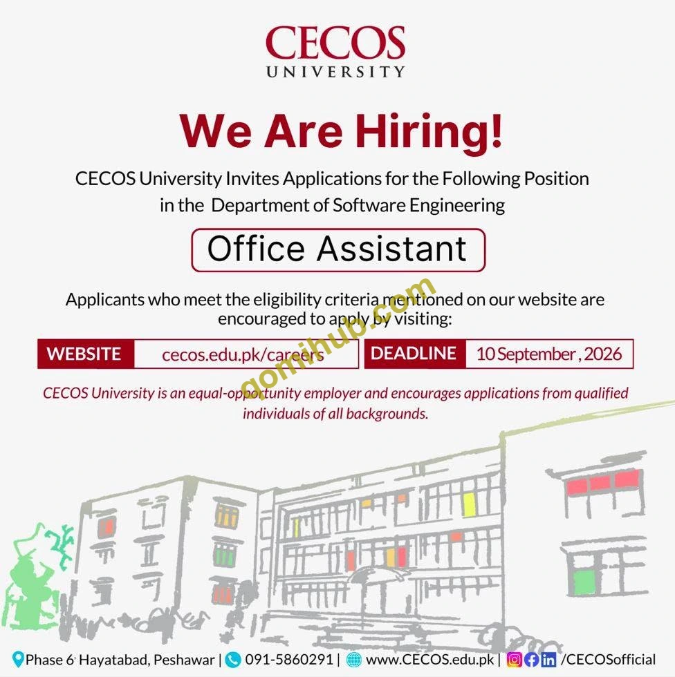 CECOS University Office Assistant Jobs 2026 in Peshawar
