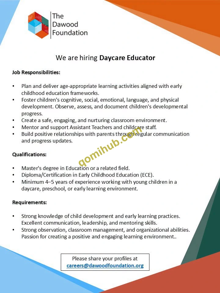 The Dawood Foundation Daycare Educator Jobs 2026 – Apply Now