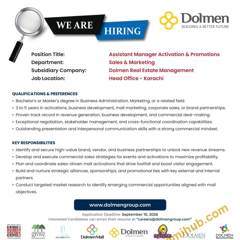 Dolmen Group Assistant Manager Activation & Promotions Jobs In Karachi