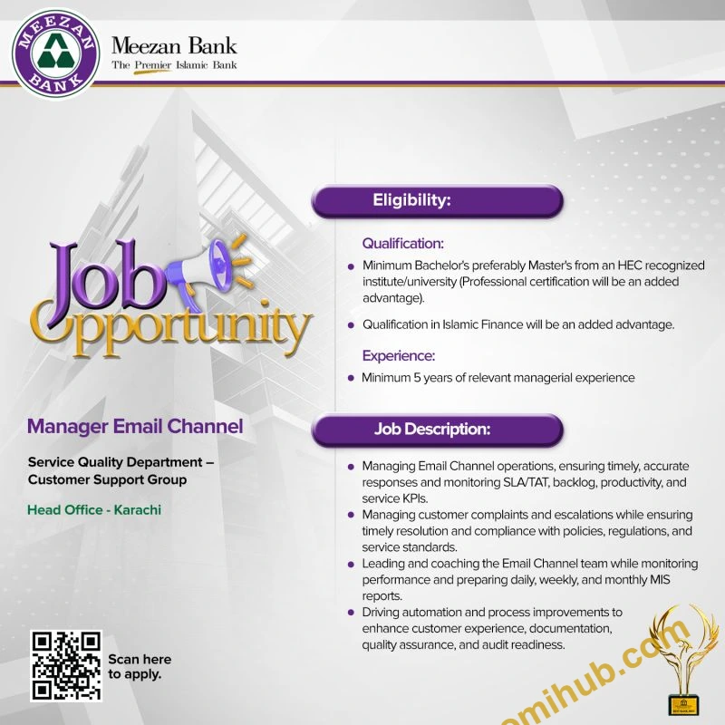 Meezan Bank Announced Manager Email Channel Jobs 2026 In Karachi