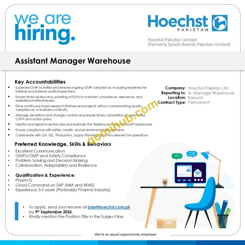 Hoechst Pakistan Ltd Announced Assistant Manager Warehouse Jobs 2026 In Karachi