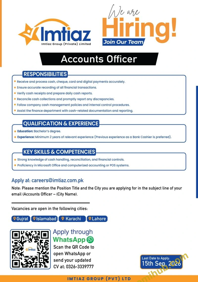 Imtiaz Group Announced Accounts Officer Jobs 2026 in Gujrat, Islamabad, Karachi & Lahore