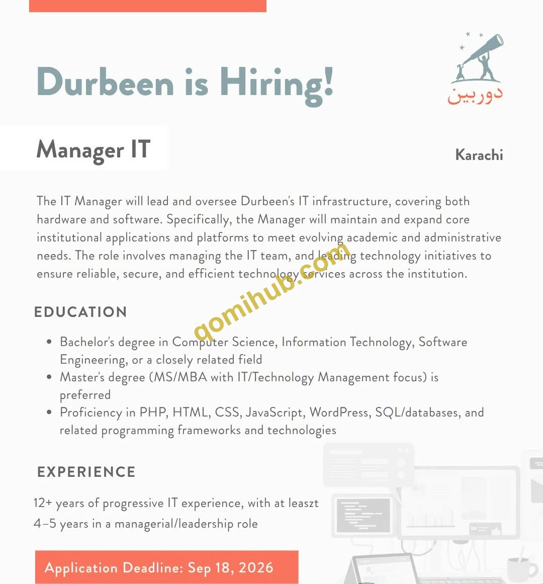 Durbeen Jobs 2026 – Manager IT Position Required in Karachi