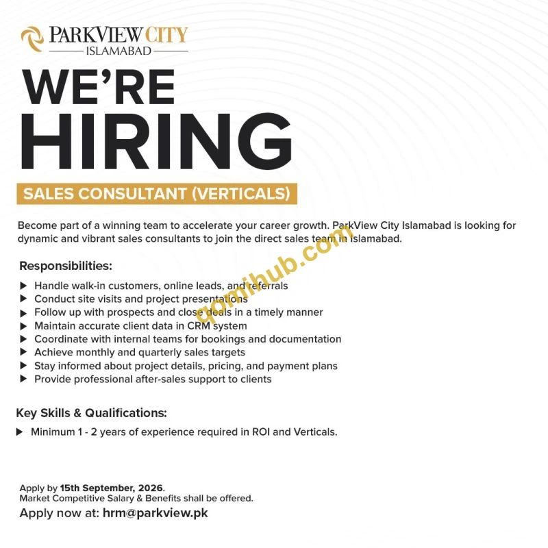 ParkView City Islamabad Is Hiring Sales Consultant Jobs 2026