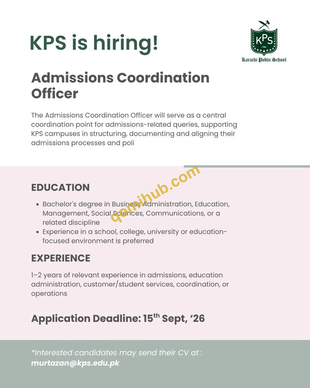 Karachi Public School Admissions Coordination Officer Jobs 2026 In Karachi