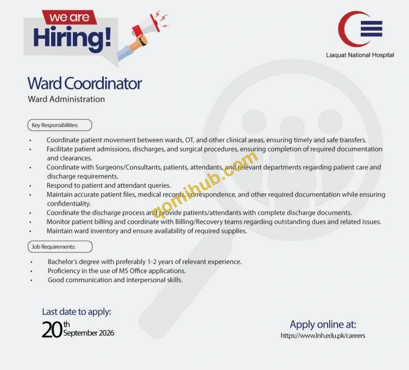 Liaquat National Hospital Ward Coordinator Jobs In Karachi