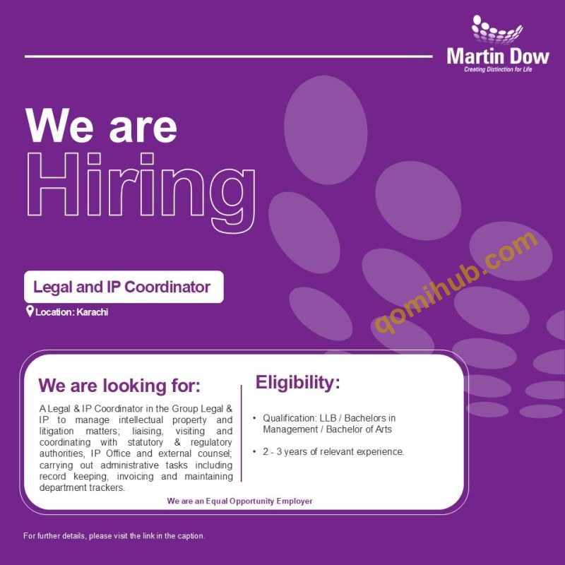 Martin Dow Marker Ltd Announced Legal & IP Coordinator Jobs 2026 in Karachi