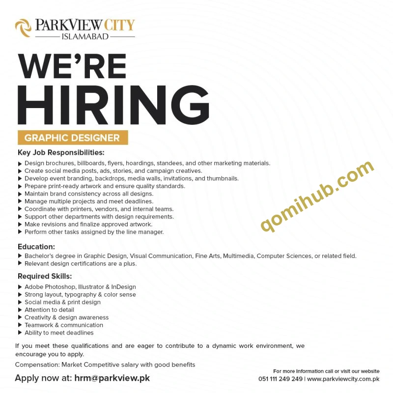 Graphic Designer Jobs Required at ParkView City Islamabad Apply Now