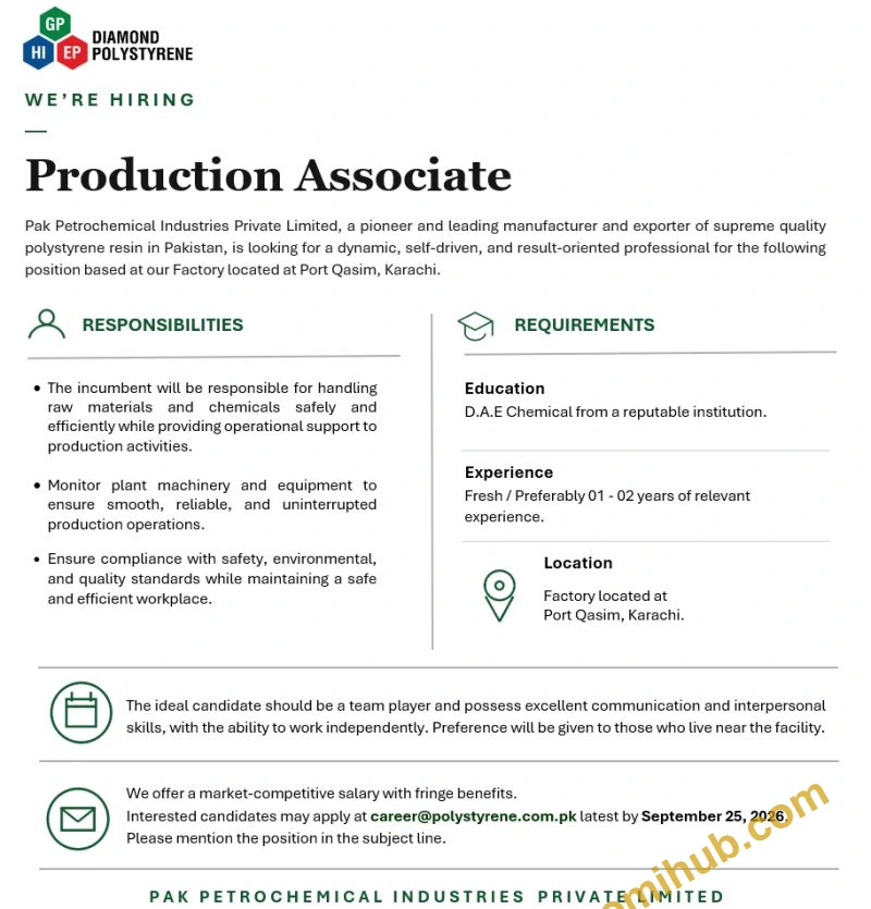 Pak Petrochemical Is Looking Production Associate Jobs 2026 At Port Qasim Karachi