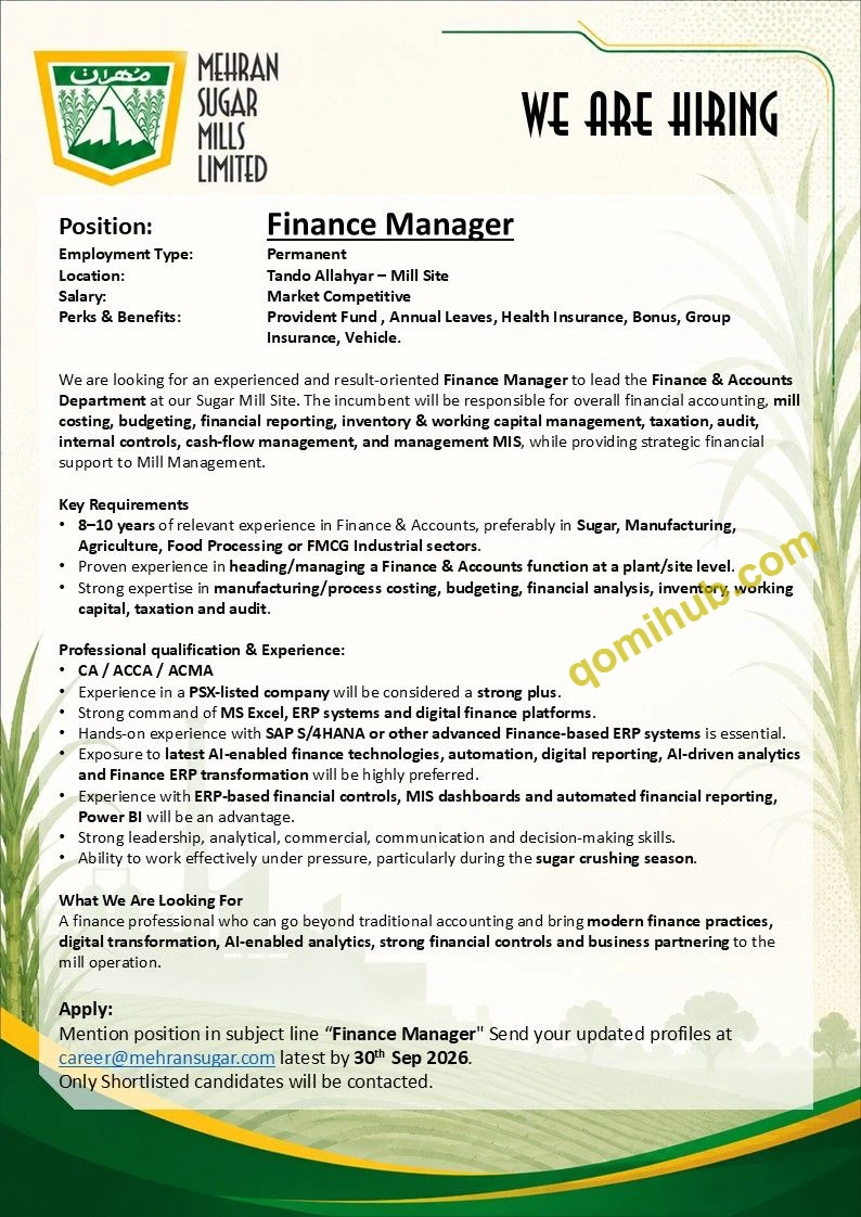 Mehran Sugar Mills Ltd Jobs in Tando Allahyar