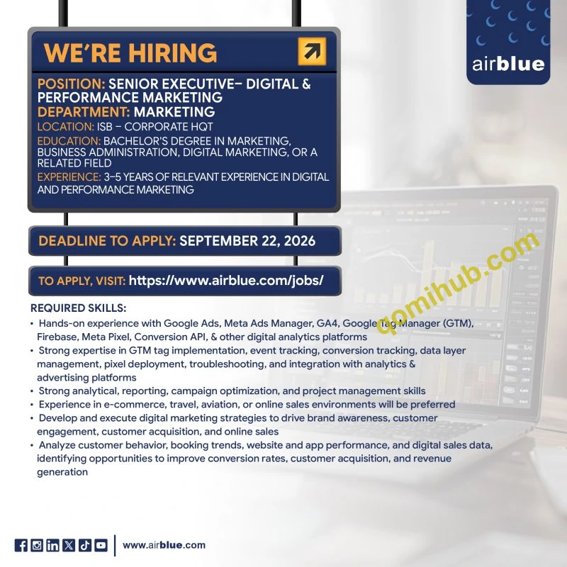 Airblue Senior Executive Digital Performance Marketing Jobs 2026