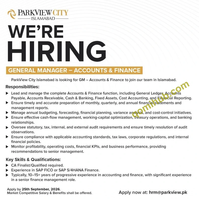 ParkView City General Manager Accounts Jobs September 2026