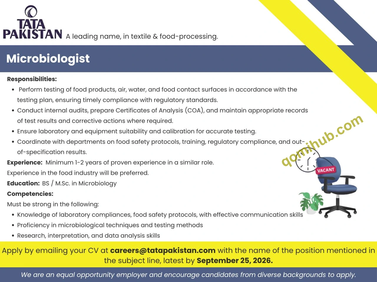 TATA Pakistan Microbiologist Jobs in Karachi