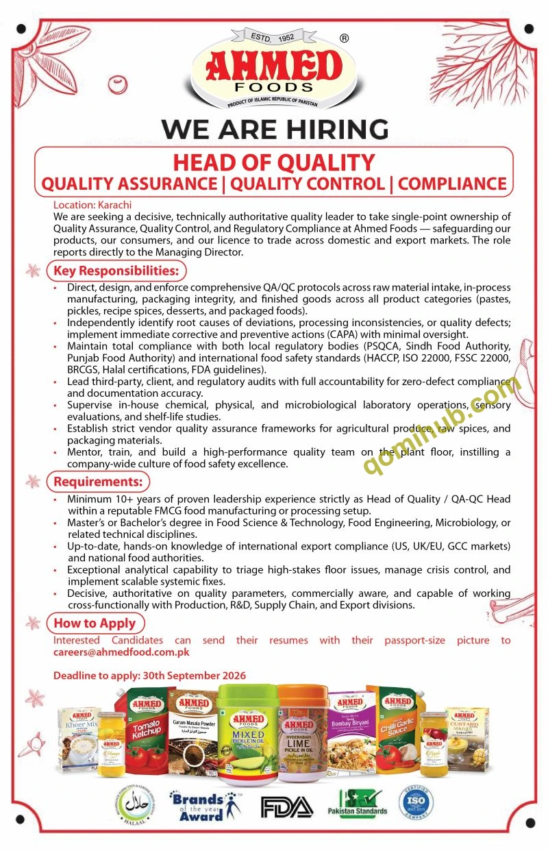 Ahmed Foods (Pvt) Ltd Jobs 2026 In Karachi