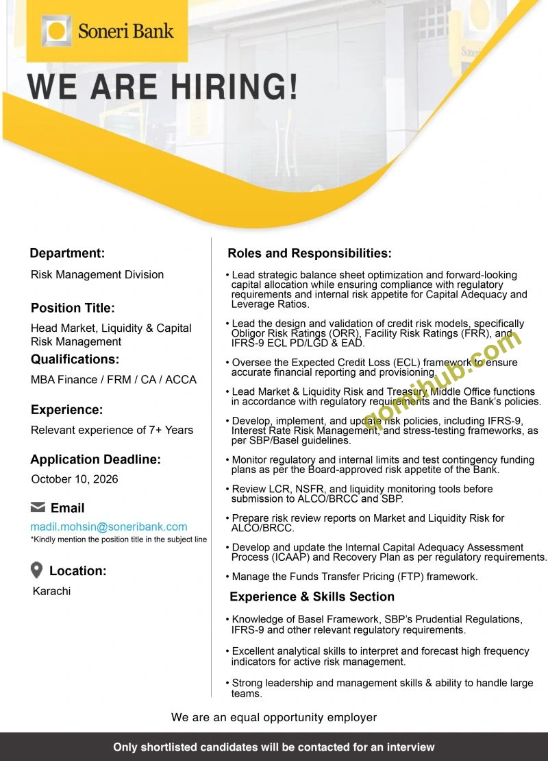 Soneri Bank Ltd Jobs in Karachi September 2026