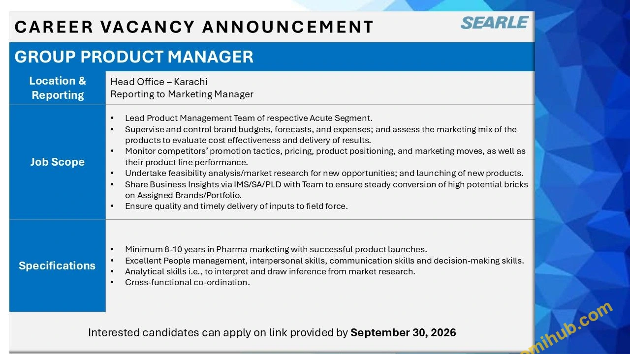 SEARLE Company Ltd Jobs 2026 In Karachi
