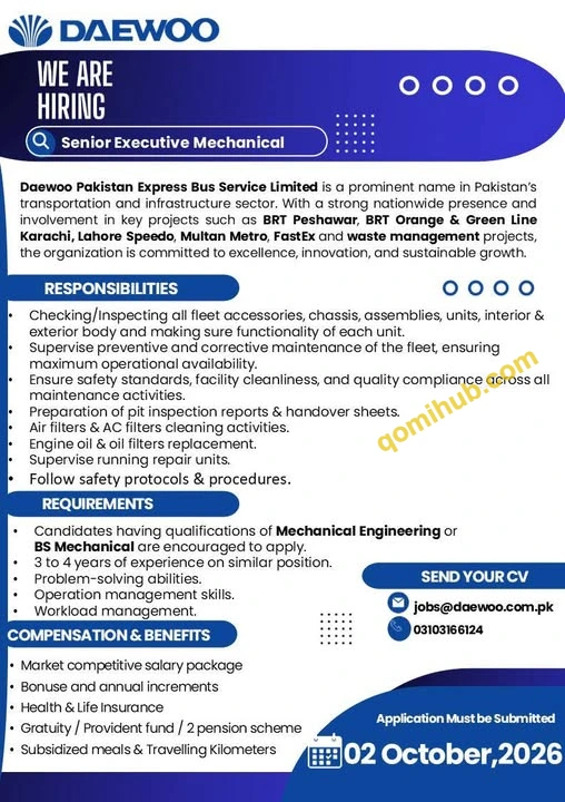 Daewoo Pakistan Express Bus Service Limited Latest Jobs 2026 in Lahore