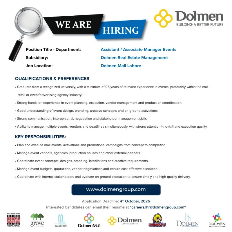 Dolmen Group Assistant Manager Events Jobs 2026