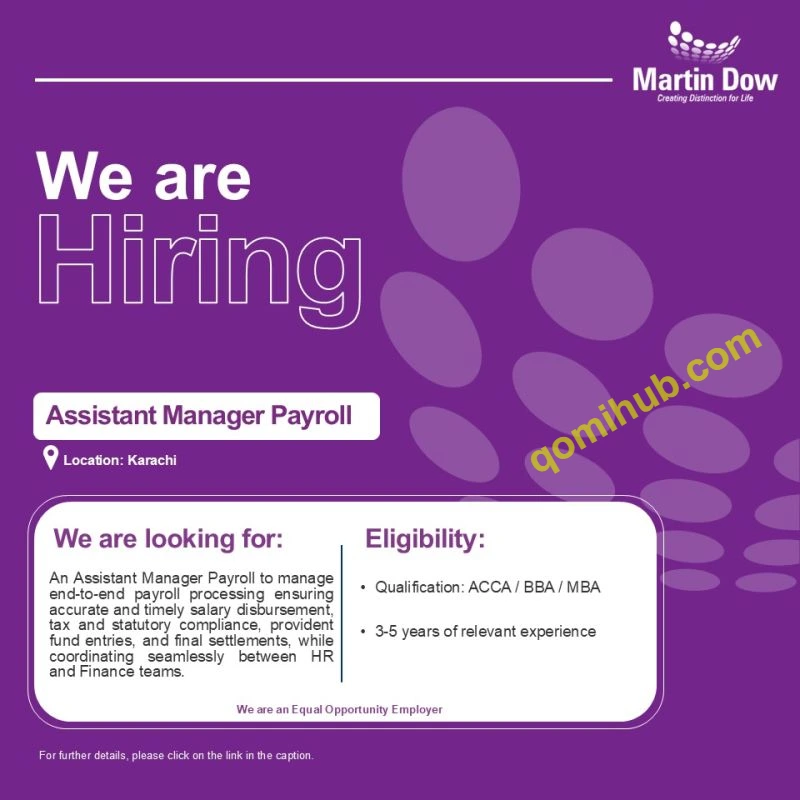 Martin Dow Maker Assistant Manager Payroll Jobs in Karachi