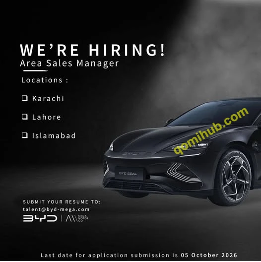 BYD Pakistan Area Sales Manager  Jobs 2026 In Karachi, Lahore & Islamabad