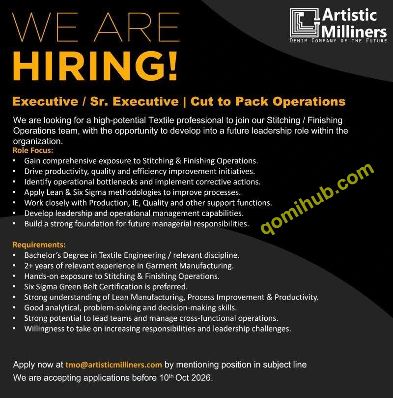 Artistic Milliners Is hiring Executive / Sr. Executive Jobs 2026 In Karachi