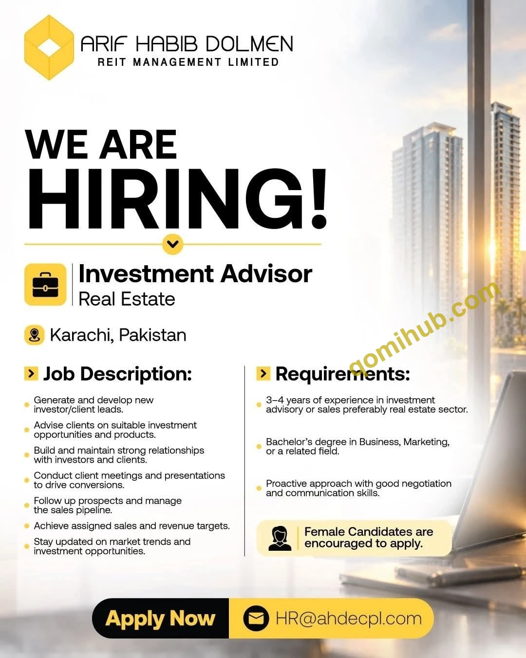 Arif Habib Dolmen REIT Management Ltd is looking Investment Advisor Jobs 2026
