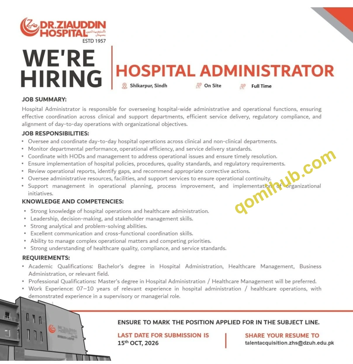 Dr. Ziauddin Hospital Is Looking Hospital Administrator Jobs 2026