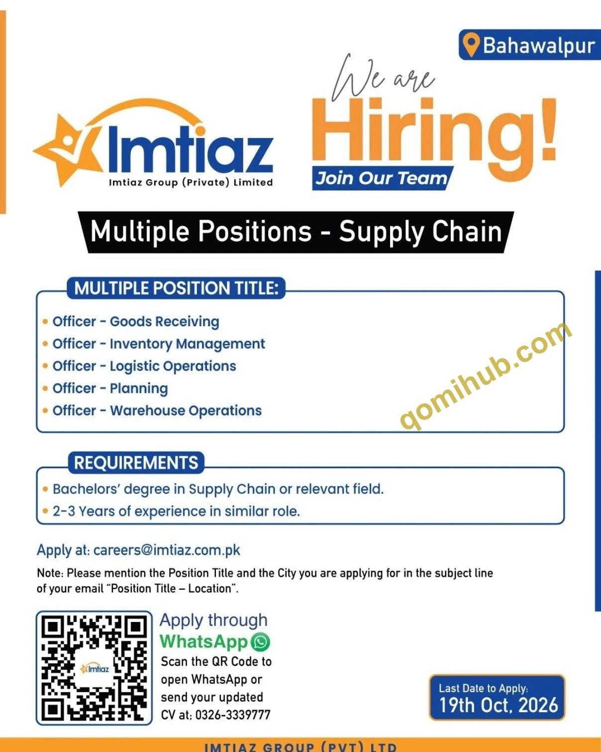 Imtiaz Group (Private) Ltd Supply Chain Officer Jobs 2026